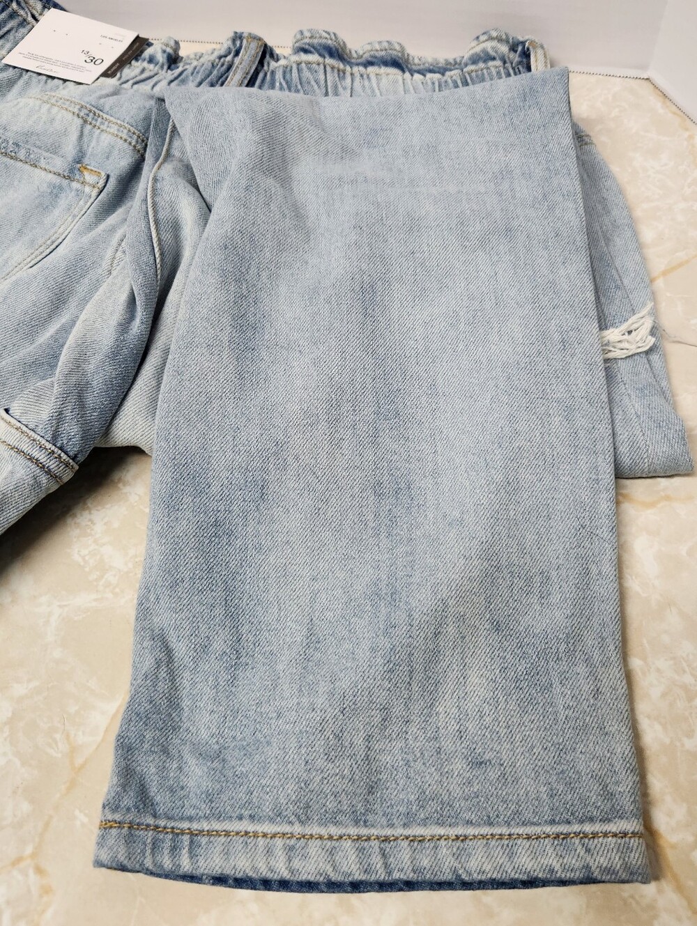 Kancan High Rise Paper Bag Light Wash Distressed Jeans Sz 13 / 30 New - Picture 12 of 12
